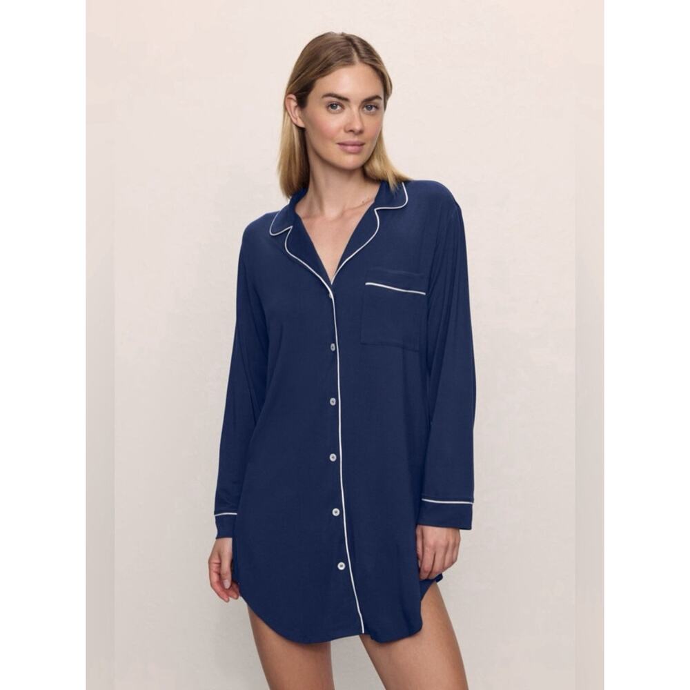 Eberjey Gisele‎ Tencel Modal Sleepshirt L Navy Lounge Luxury Preppy